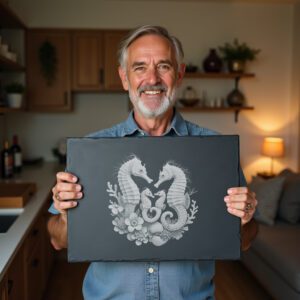 Slate Cheese Board Engraving File, Seahorse Coral Reef