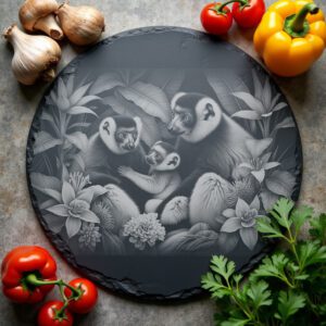 Slate Cheese Board Engraving File, Sifaka Family Art,