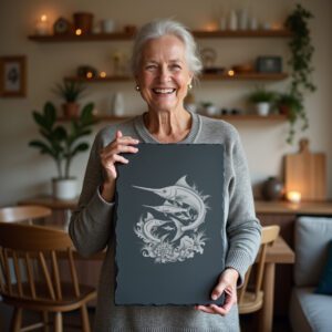 Slate Cheese Board Engraving File, Swordfish Family Design,