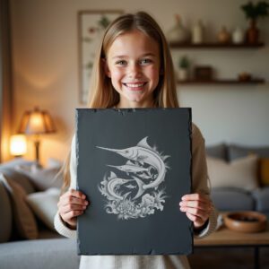 Slate Cheese Board Engraving File, Swordfish Family Design,