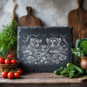 Slate Cheese Board Engraving File, Tarsier Family, Passionflower