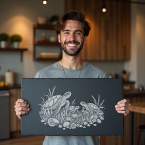 Slate Cheese Board Engraving File, Turtle Family Sea