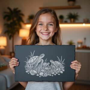 Slate Cheese Board Engraving File, Turtle Family Sea