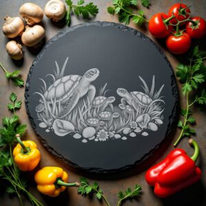 Slate Cheese Board Engraving File, Turtle Family Sea