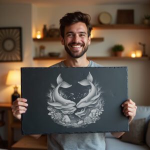Slate Cheese Board Engraving File, Whale Family Design,