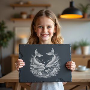 Slate Cheese Board Engraving File, Whale Family Design,
