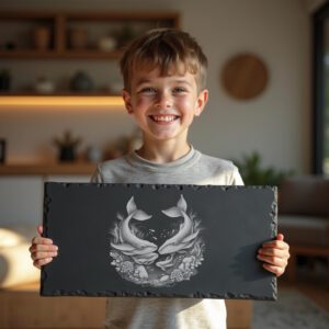 Slate Cheese Board Engraving File, Whale Family Design,