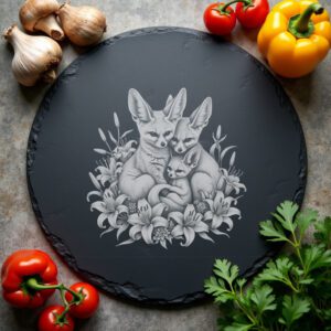 Slate Cheese Board Engraving Template, Fennec Fox, Desert