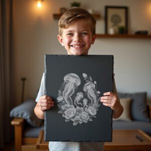 Slate Cheese Board Laser Engraving File, Jellyfish Family