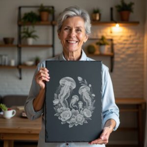 Slate Cheese Board Laser Engraving File, Jellyfish Family