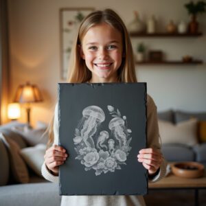 Slate Cheese Board Laser Engraving File, Jellyfish Family