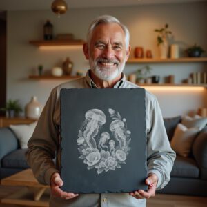 Slate Cheese Board Laser Engraving File, Jellyfish Family