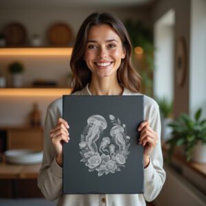 Slate Cheese Board Laser Engraving File, Jellyfish Family