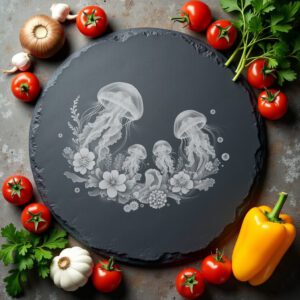 Slate Cheese Board Laser Engraving File, Jellyfish Family