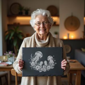Slate Cheese Board Laser Engraving File, Jellyfish Family