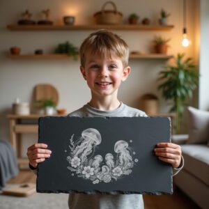 Slate Cheese Board Laser Engraving File, Jellyfish Family