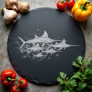 Slate Cheese Board Laser Engraving Template, Swordfish Family