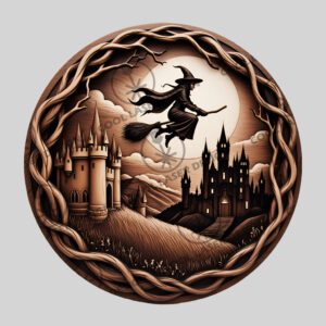 3D Halloween Laser Engraving File, Witch Flying Over