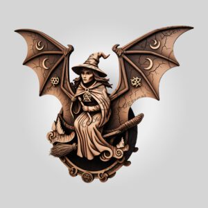 3D Halloween Laser Engraving File, Witch Riding Bat