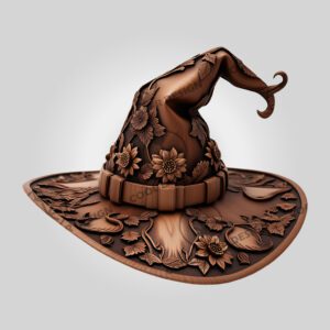3D Illusion Halloween Witch Hat, Ornate Wooden Laser