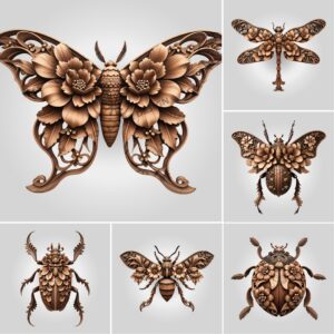 3D Illusion Laser Engraving Bundle, Insect and Flora