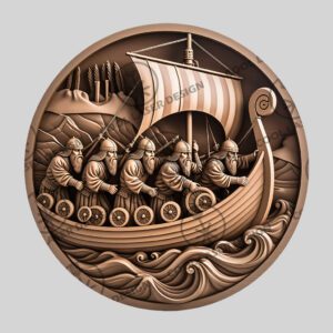 3D Illusion Laser Engraving File, Viking Ship Design,