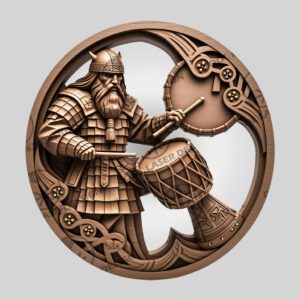 3D Illusion Laser Engraving File, Viking Soldier Drum
