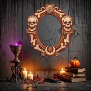 3D Illusion Skull Mirror Frame, Halloween Laser Engraving