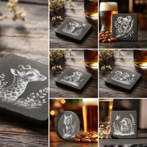 Baby Animals Coaster Engraving Files Bundle, Cute PNG