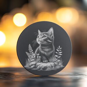 Cat in Grass Slate Coaster Engraving File, Rustic