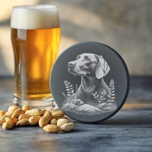 Dog in Grass and Rocks Slate Coaster Engraving
