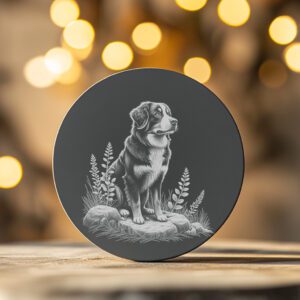 Dog on Rock Slate Coaster Engraving Design, Laser