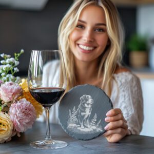 Dog on Rock Slate Coaster Engraving Design, Laser