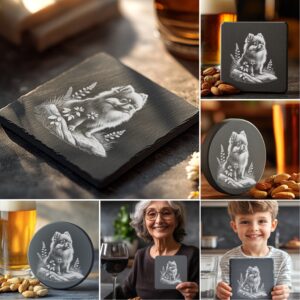 Dog on Rock Slate Coaster Laser Engraving Designs,