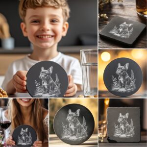 Dog on Rock Slate Coaster Laser Engraving Designs,