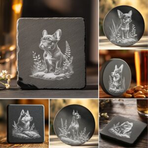 Dog on Rock Slate Coaster Laser Engraving Designs,