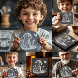 Dog on Rock Slate Coaster Laser Engraving Designs,