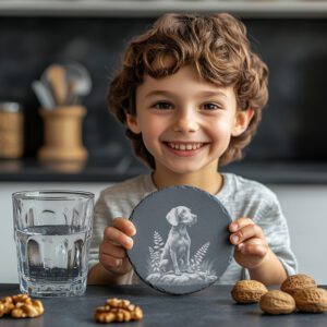 Dog on Rocks Slate Coaster Engraving File, Rustic