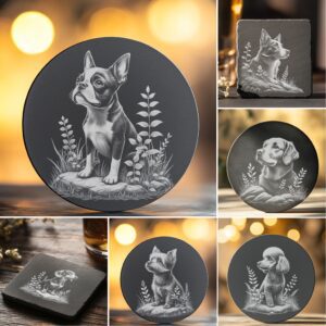 Dog Slate Coaster Engraving Designs Bundle, 6 PNG