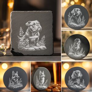 Dog Slate Coaster Engraving Designs, Rock Art PNG