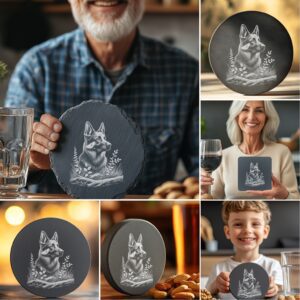 Dog Slate Coaster Engraving Designs, Rock Art PNG
