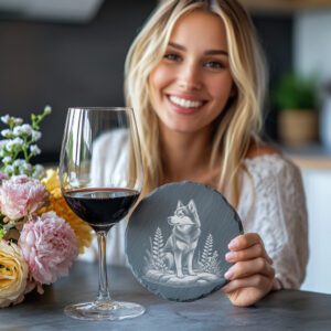 Dog with Plants Slate Coaster Engraving File, PNG