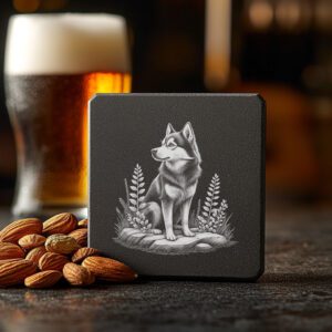 Dog with Plants Slate Coaster Engraving File, PNG