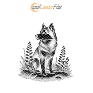 Dog with Plants Slate Coaster Engraving File, PNG