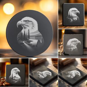 Eagle Double Exposure Coaster Laser Engraving Design Bundle,