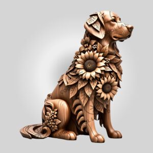 Golden Retriever 3D Laser Engraving Floral Art, Dog