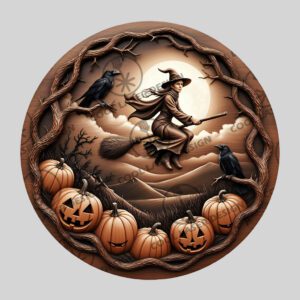 Halloween 3D Illusion Laser Engraving, Witch Broomstick Flight,