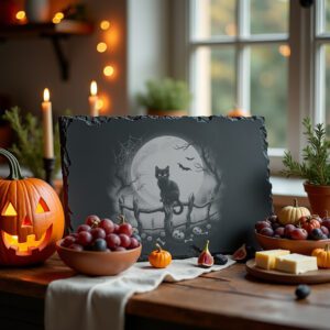 Halloween Black Cat Moon Laser Engraving File, Slate