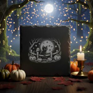 Halloween Cat Laser Engraving PNG, Spooky Black Cat