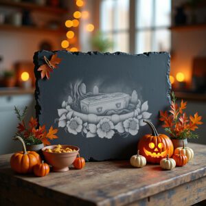 Halloween Coffin Charcuterie Board, Engraved Slate Cheese Tray,
